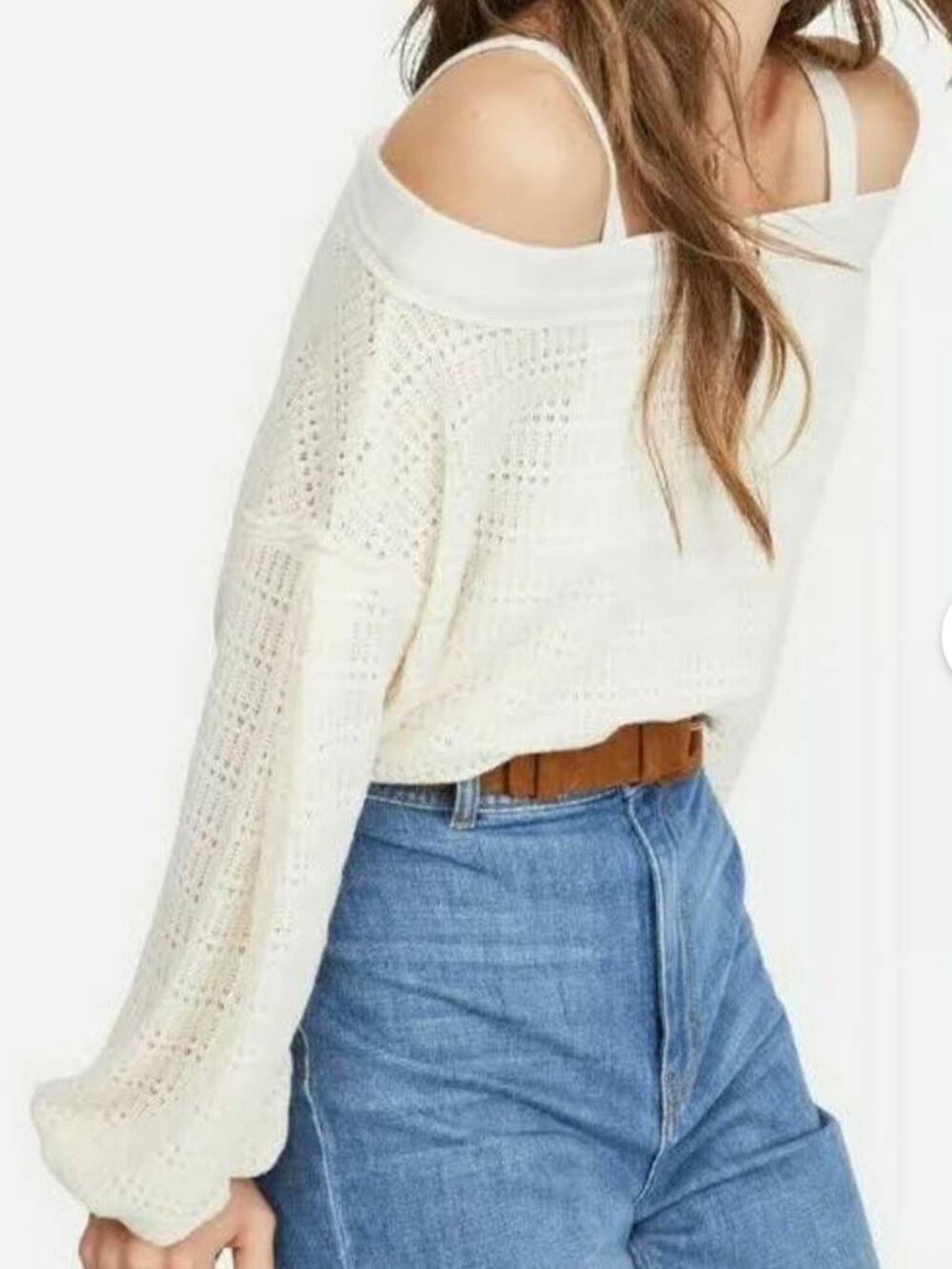 Free People "Sistine Hacci" Cold Shoulder Knit Top In Pearl - Size Large - Picture 8 of 12